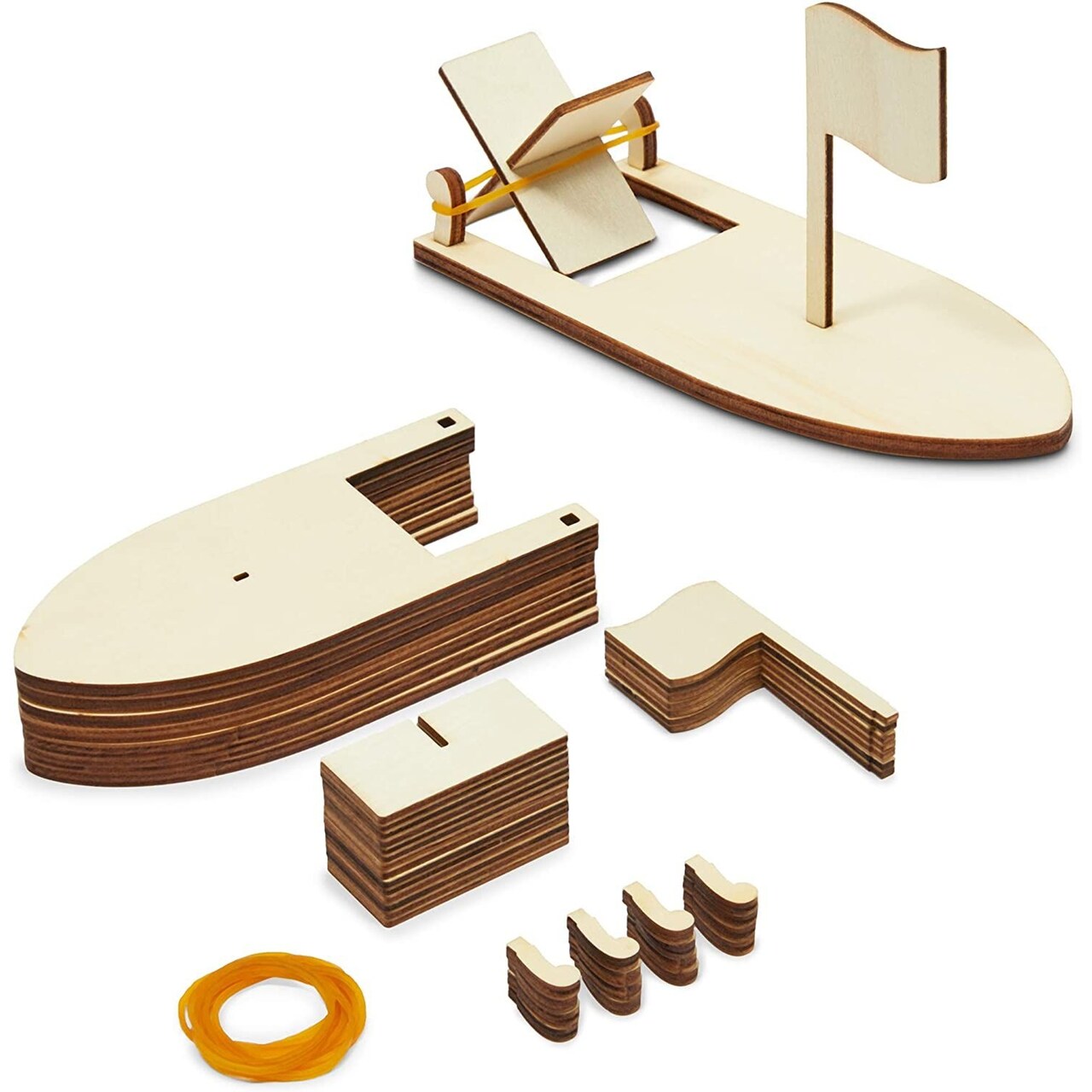 Set of 8 Unfinished Wooden Sailboat Models for Kids Arts and Crafts with Band Paddle (6.5 x 2.9 In)